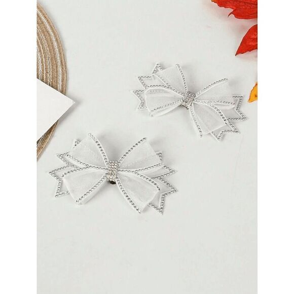 ✨ 2pcs White Bowknot Rhinestone Shoe Jewelry Clips Decor Accessories NEW - Picture 7 of 15